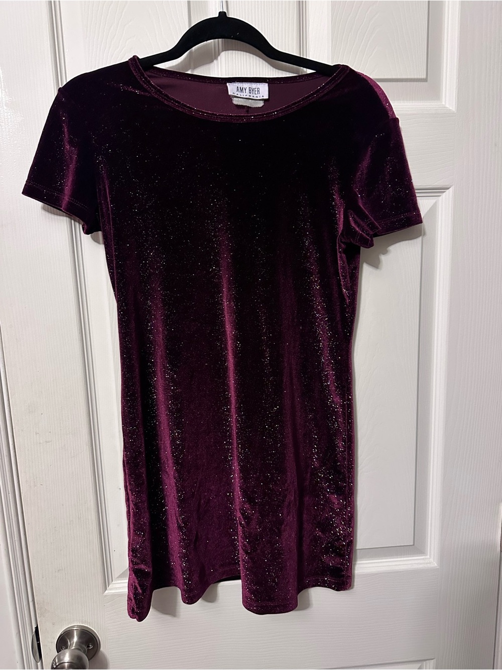 Vintage 90s Amy Byer Velvet Short Sleeve Dress in Deep Plum